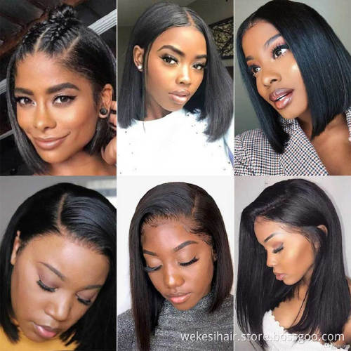 Wholesale Bob Wig Vendors WKSwigs Real Mink Brazilian Human Hair Short Bob 1b/gray Lace Front Ombre Hair Wig for Black Women